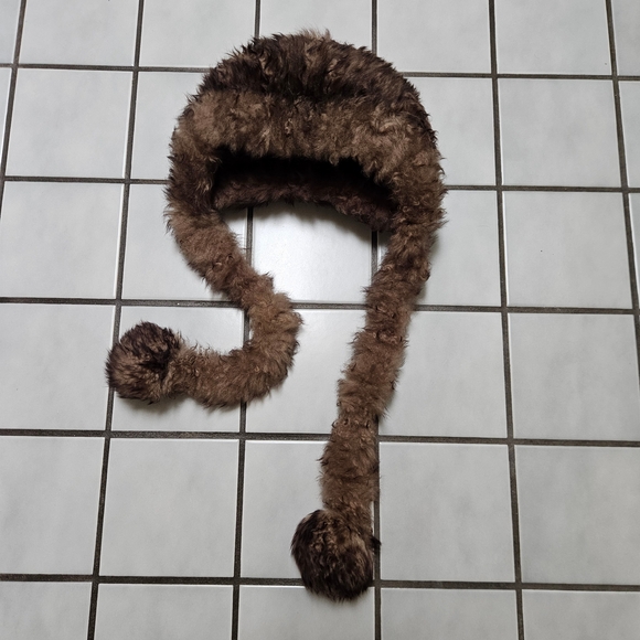 1960’s Vintage Italian Genuine Shearling Sheepskin Hat w/Tie Scarf and Pom Poms main image 16